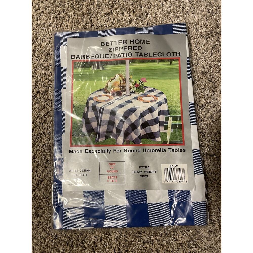 Outdoor Round Tablecloth With Umbrella Hole Zipper Blue Checkered Better Home